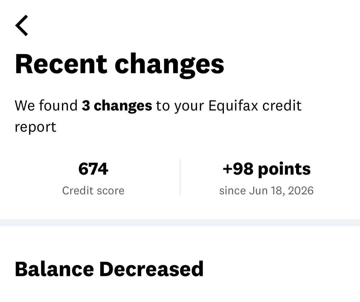 Credit score at 674 after a 98 point increase