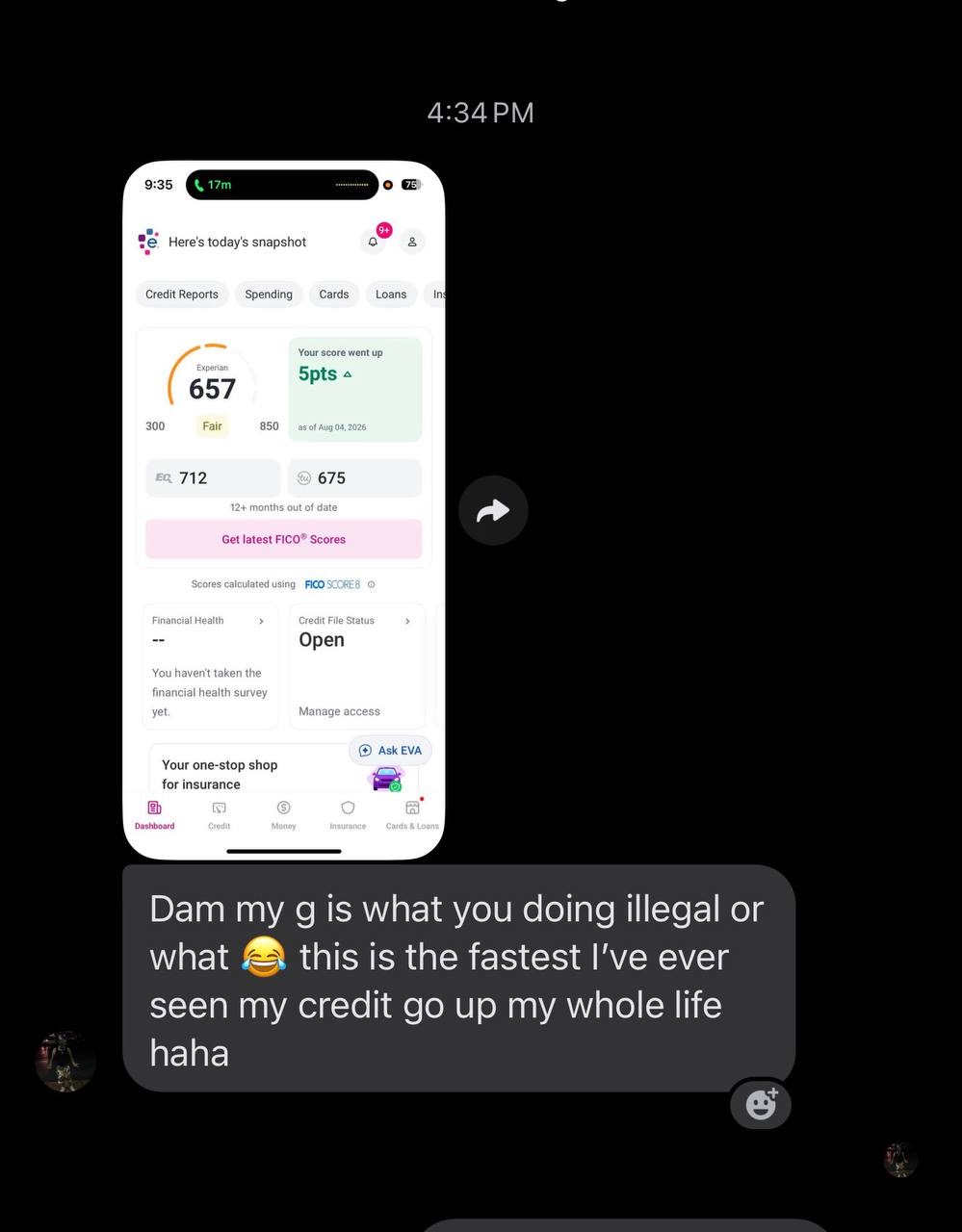 Client score increase notification and reaction
