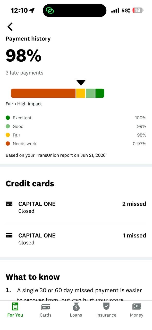 Payment history breakdown used to plan a client's credit strategy